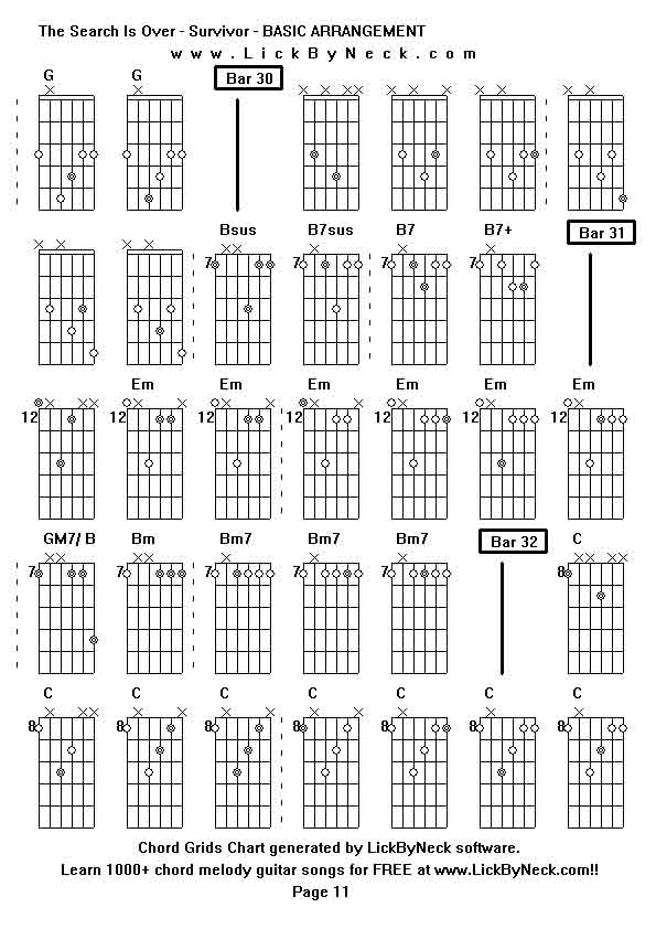 Chord Grids Chart of chord melody fingerstyle guitar song-The Search Is Over - Survivor - BASIC ARRANGEMENT,generated by LickByNeck software.